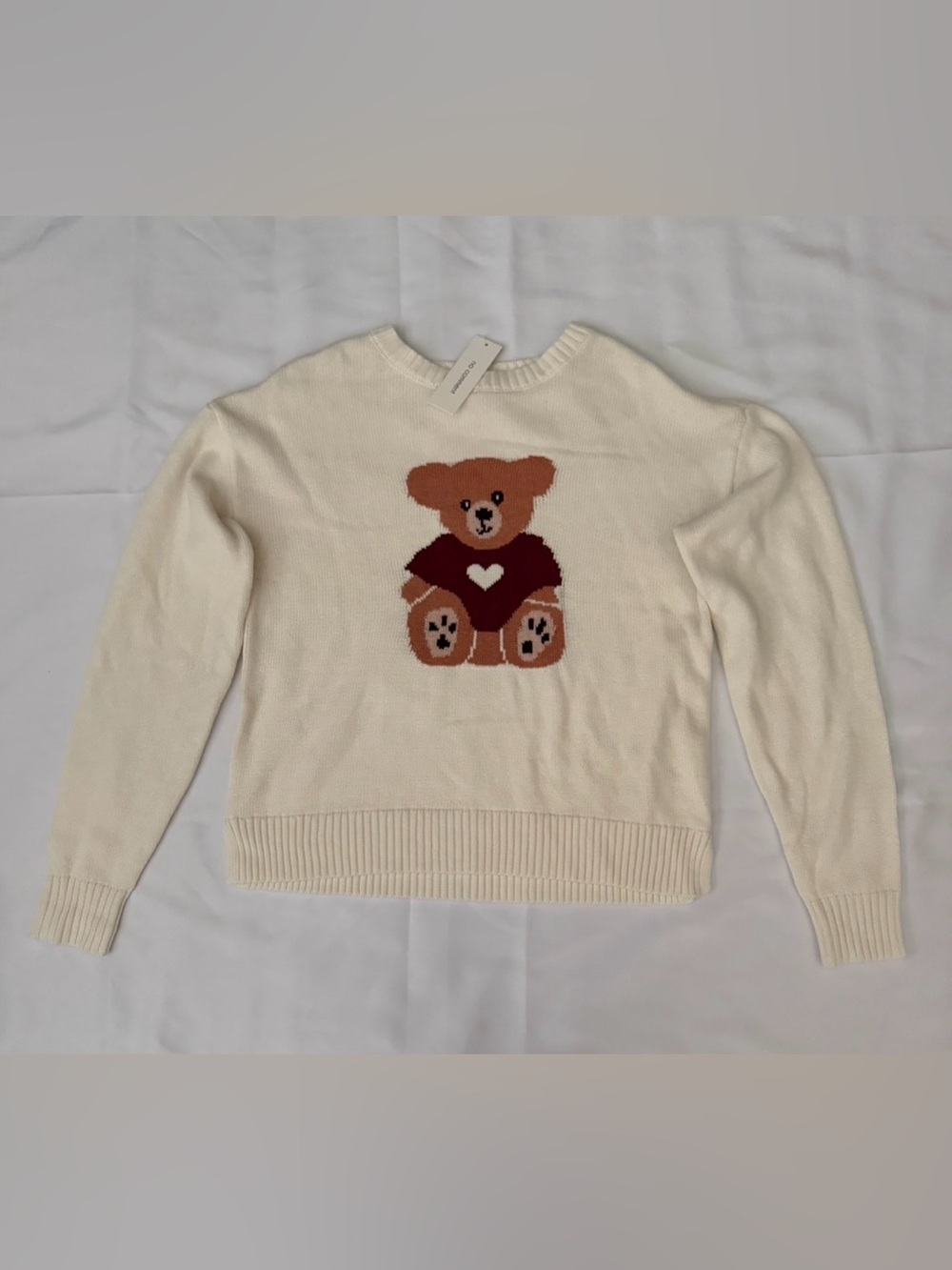 Cream Sweater with Brown Teddy Bear Graphic
